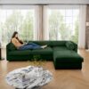 Elegant Chenille Sofa With Storage Seat And Ottoman L Shaped 3 Seater - Green - Image 13