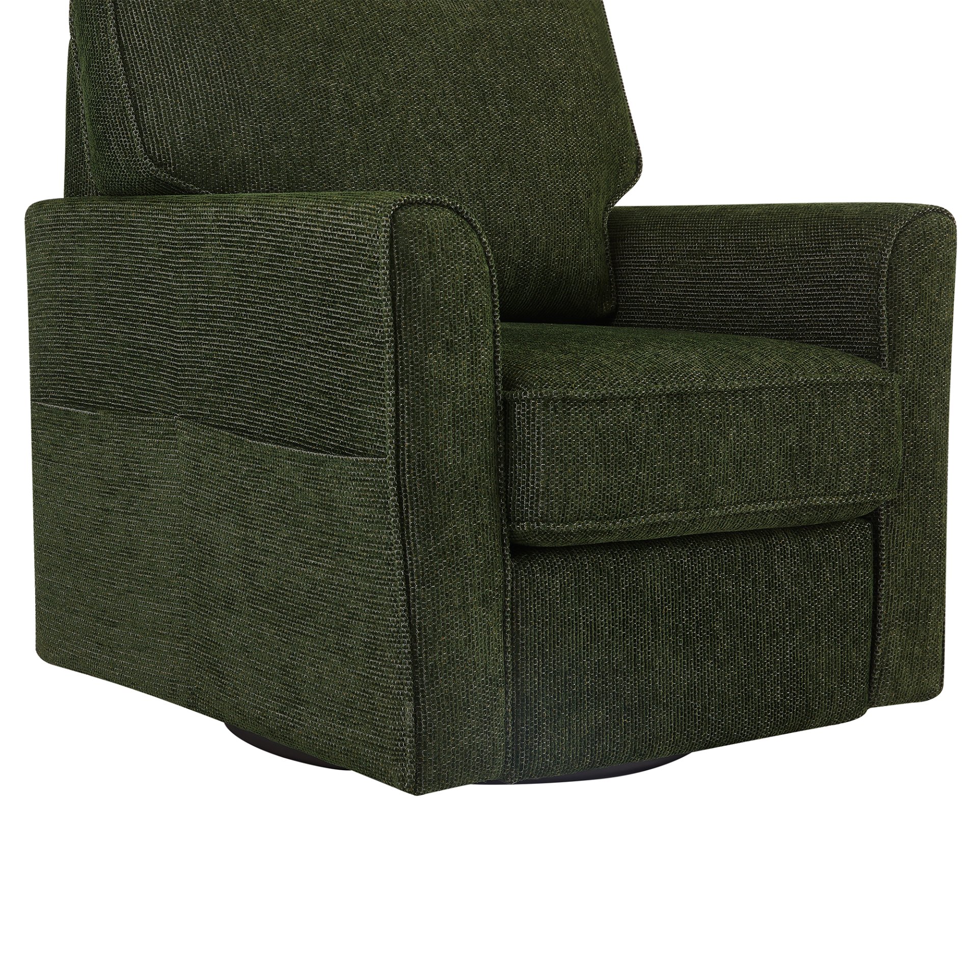 360° Swivel Chair Accent Barrel Armchair With Side Pockets, Chenille Upholstery, Compact Size - Green - Image 23