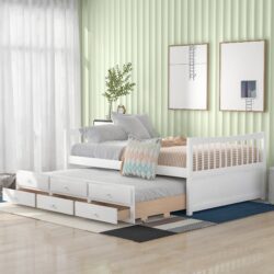 Full Size Daybed With Twin Size Trundle And Drawers - White