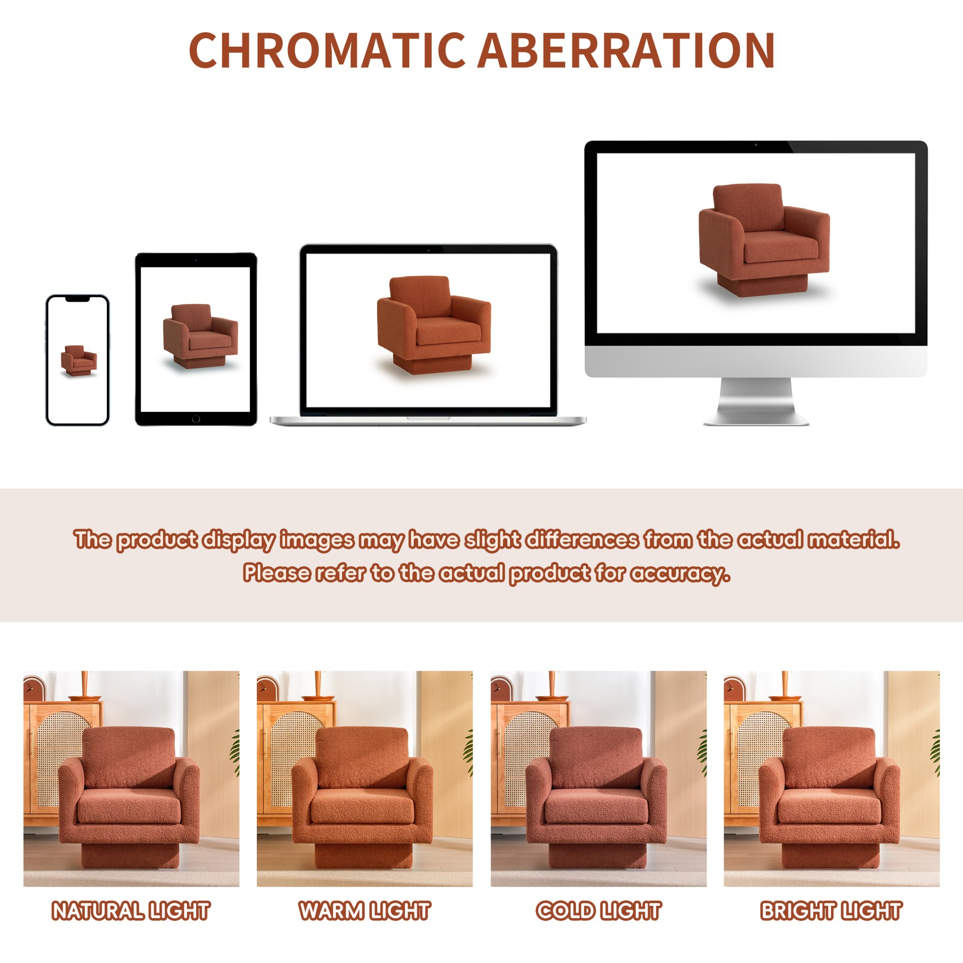 360° Modern Swivel Accent Chair Round Armchair, Thick Padded Single Lounge Sofa Upholstered Comfy - Brick Red - Image 7