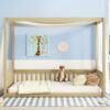 Full Size Canopy Frame Floor Bed With Fence, Guardrails - Natural - Image 2