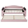 Twin Size Upholstered Daybed With Storage Armrests, Trundle And Latest Integrated Bluetooth Audio System - Pink - Image 2