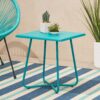 Outdoor Steel Side Table With X Shape Bottom Crossing Legs - Teal - Image 2