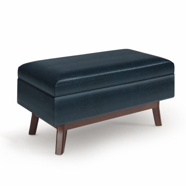 Owen - Small Rectangular Storage Ottoman - Distressed Dark Blue