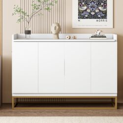 Queen Size Murphy Bed With Iron Legs, Modern Design - White