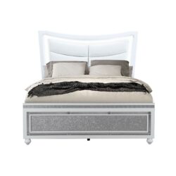 Maloise - Queen Bedroom 5 Piece Set With Padded Headboard And Crystal Crushed Footboard - White