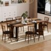 Rustic Rectangular Large Dining Table, Waterproof Desk For 8 People, & Steel With Adjustable Legs - Black / Rustic Brown - Image 2