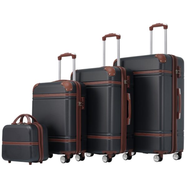 Hardshell Luggage Sets 4 Pieces 20" / 24" / 28" Luggages And Cosmetic Case Spinner Suitcase With Tsa Lock Lightweight - Black