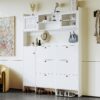 Multifunctional Tipping Bucket Shoe Cabinet With Storage Shelf & 6 Flip Drawers, Large Hall Tree With Tempered Glass Doors, Foyer Cabinet With 4 Hooks For Hallway - White - Image 4