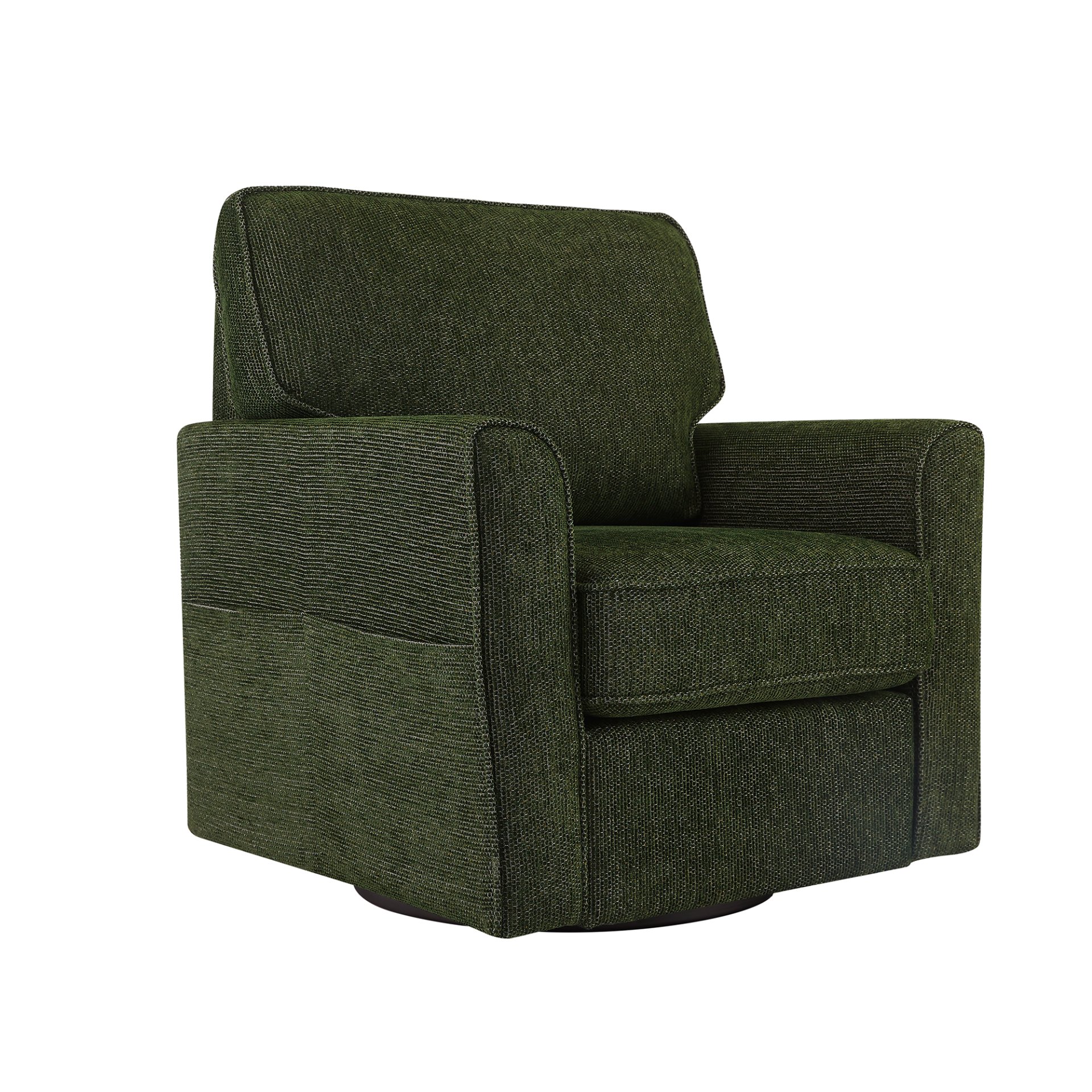 360° Swivel Chair Accent Barrel Armchair With Side Pockets, Chenille Upholstery, Compact Size - Green - Image 15