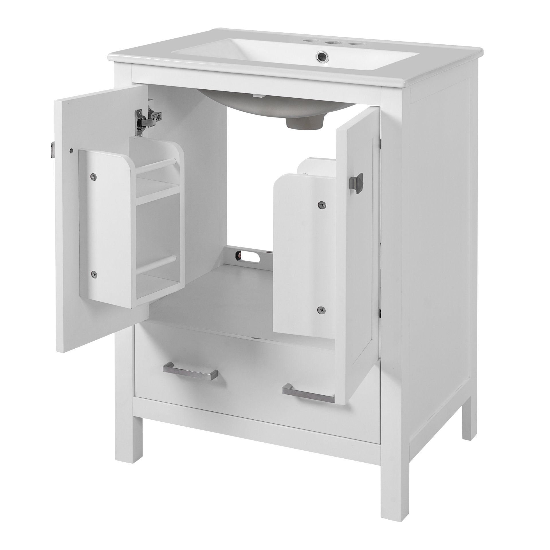 24" Bathroom Vanity With Integrated Undermount Sink, Soft Close Doors, 2 Doors 1 Drawer Storage - White - Image 15