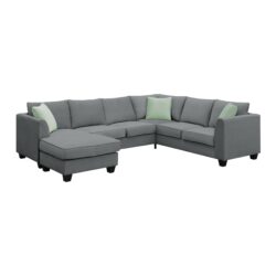 Sectional Sofa Couches Living Room Sets, 7 Seats Modular Sectional Sofa With Ottoman, L Shape Fabric Sofa Corner Couch Set With 3 Pillows - Gray