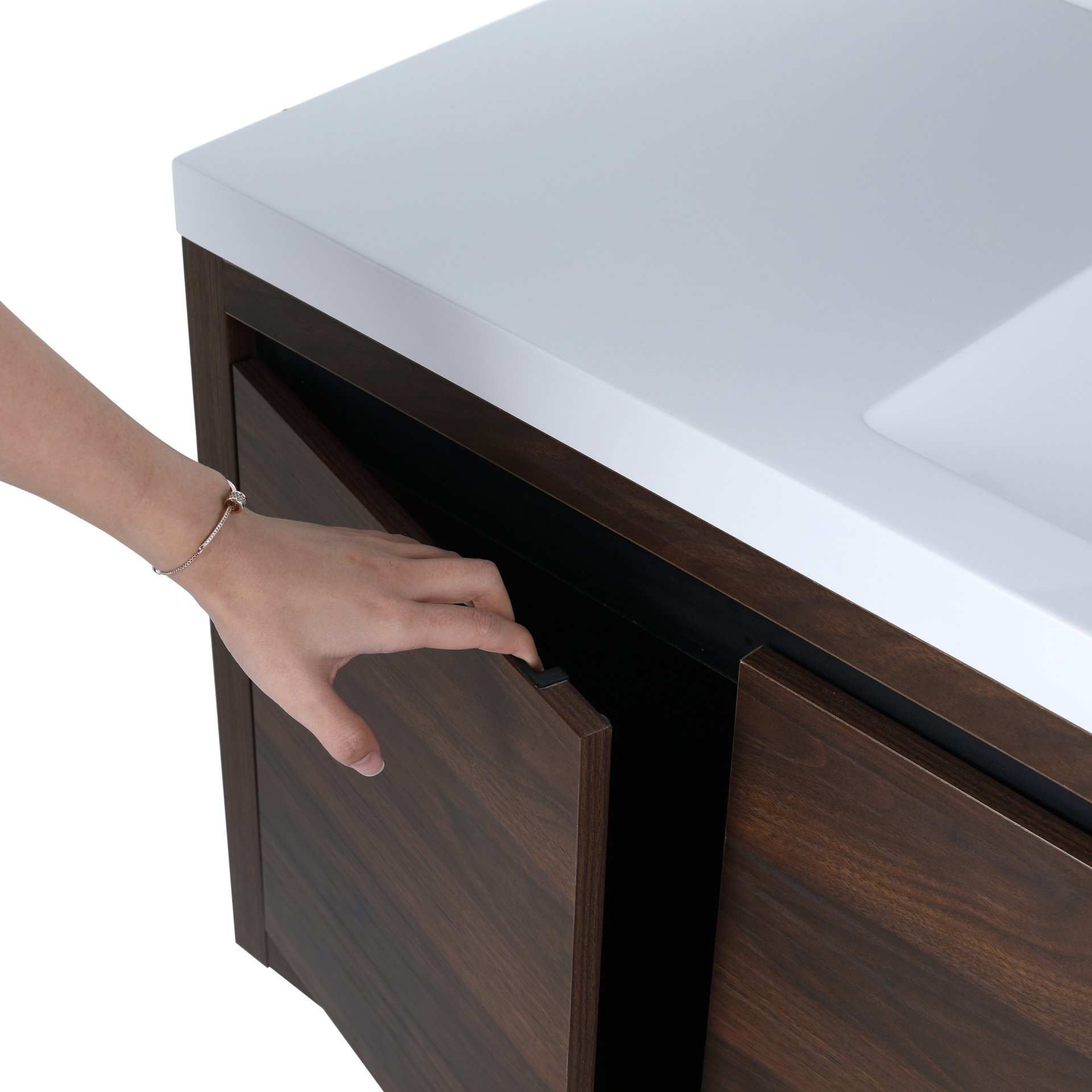 Floating 48" Bathroom Vanity With Resin Sink And Soft Close Doors California Plywood - California Walnut - Image 13