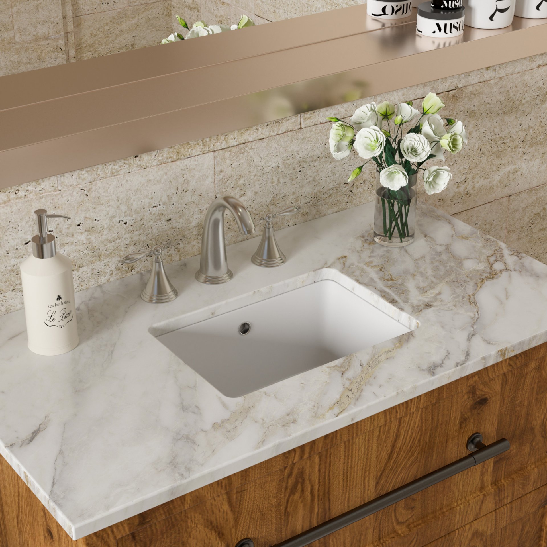 18 X 12" Elegant Ceramic Rectangular Undermount Bathroom Sink With Overflow - White - Image 4