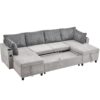 Sectional Sofa Pull Out Sofa Bed Versatile Sofa Sleeper With Large Storage Space, Two USB Ports And Two Cup Holders For Living Room - Gray - Image 24