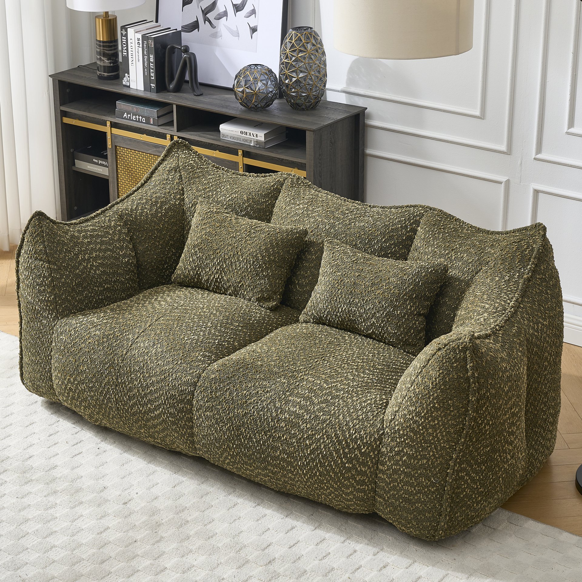 Comfortable Dual Beanbag Chair With High Resilience Foam Core For 2 People In - Olive Green - Image 6