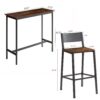 Bar Stool And Bar 3 Piece Set, Industrial Style Bar Stool With Backrest, Iron Wood Structure Furniture, Suitable For Bars, Kitchens - Antique Brown / Black - Image 3