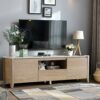 Modern TV Stand With LED Lights Entertainment Center TV Cabinet With Storage For Up To 75" For Gaming Living Room Bedroom - Natural Wood Wash - Image 3