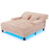 Chaise Bed Lounge Sofa Chair With Adjustable Backrest And LED Light Strip - Pink - Image 13