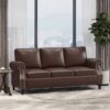 Contemporary 3 Seater Sofa Upholstery And Nailhead Trim - Dark Brown - Image 5