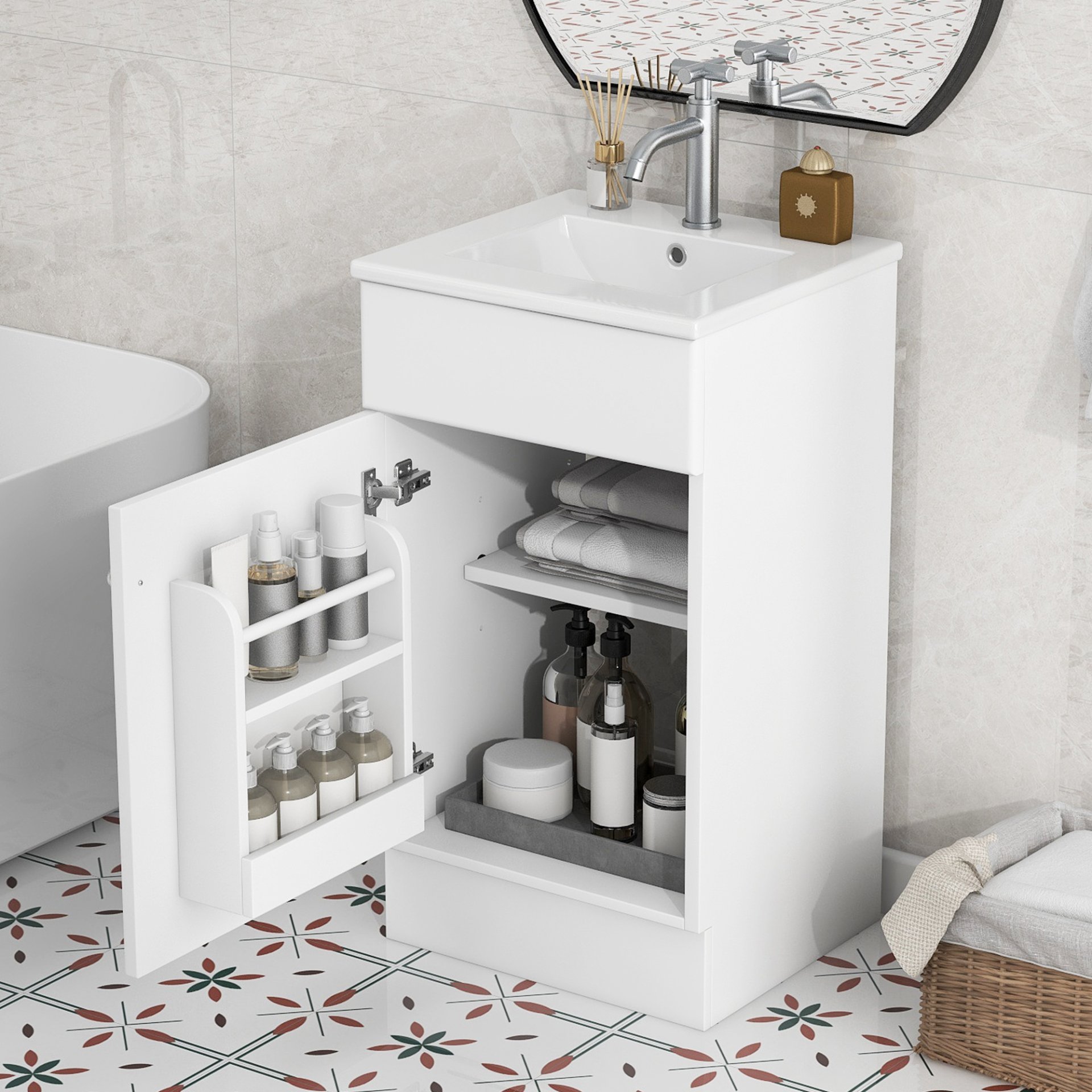 18" Bathroom Vanity With Sink, & Ceramic, Adjustable Shelf - White - Image 2