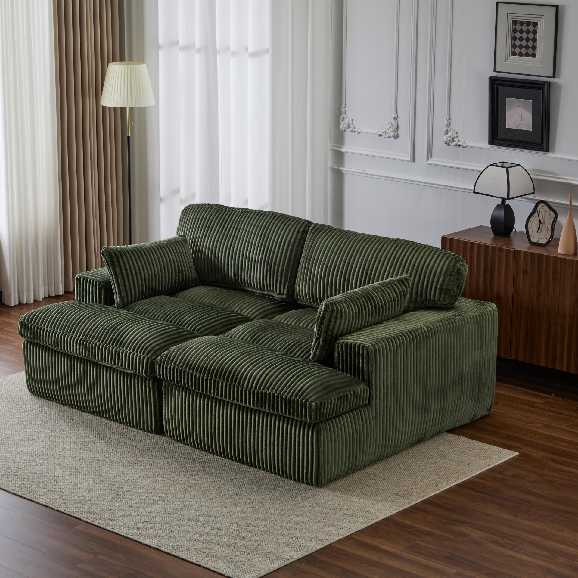 Double Chaise Lounge Chair Indoor, Oversized Upholstered Sleeper Cloud Couch, Deep Seat Sofa Bed - Green - Image 11