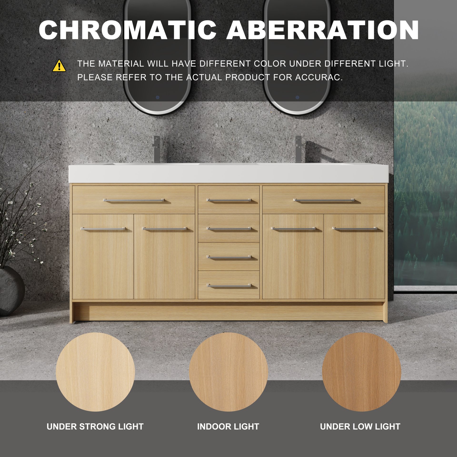 72" Freestanding Bathroom Vanity With Double Resin Sink Plywood Construction - Oak - Image 8