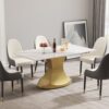 63" Modern Artificial Stone Panel Golden Stainless Steel Curved Legs, Can Accommodate 6-8 People - White / Gold - Image 2