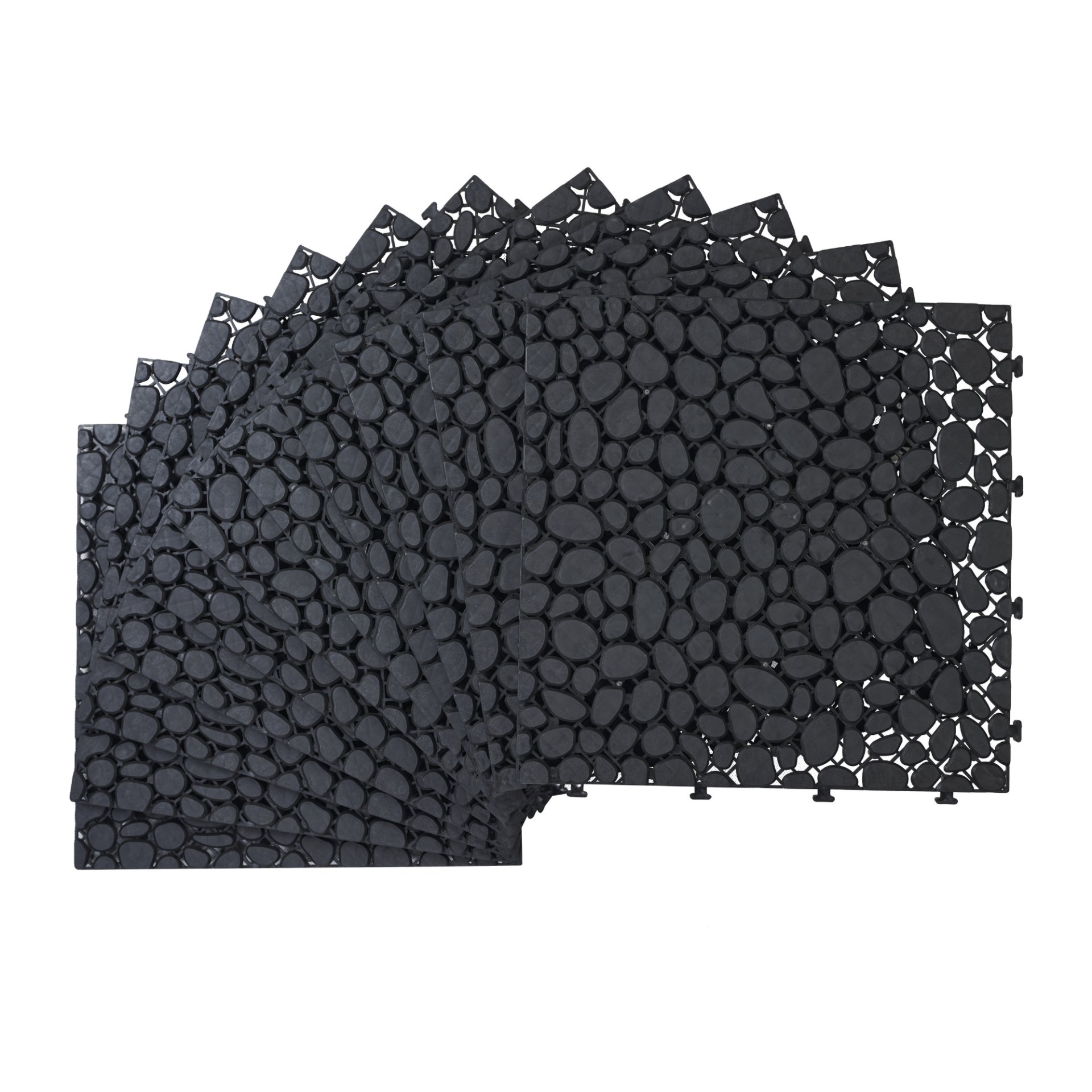 Interlocking Deck Tiles Plastic Waterproof Outdoor All Weather Anti-Slip Bathroom Shower Balcony Porch Strong Weight Capacity Upto 440 Lbs, Pebble Stone Pattern Pack Of 12 - Black - Image 18