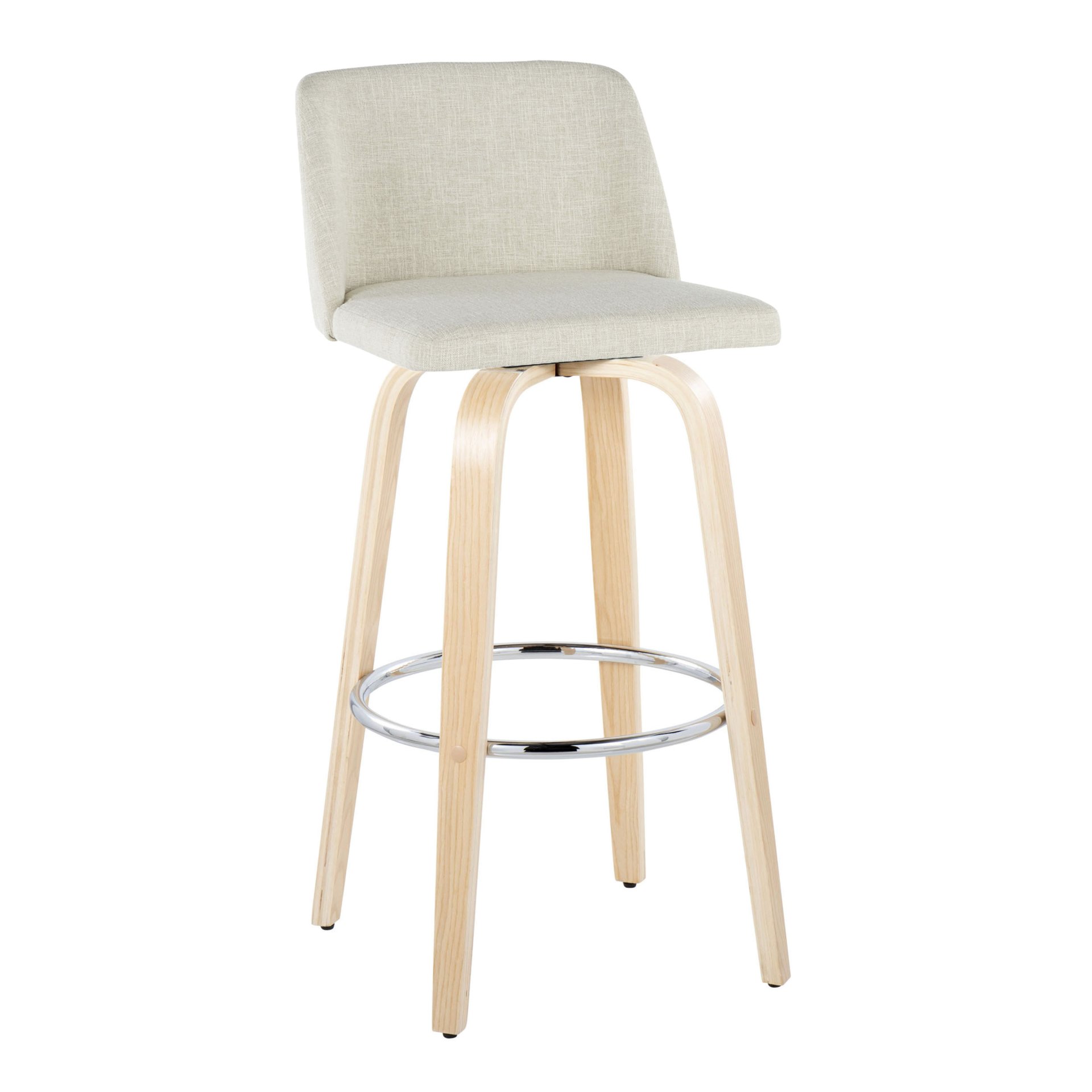 Toriano - Contemporary Fixed Height Barstool Swivel With Round Footrest (Set of 2) - Natural / Cream - Image 2