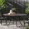 Outdoor Expandable Aluminum Dining Table, Hammered, Latticework Design - Bronze - Image 2