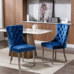 Nikki - Modern, High-End Tufted Solid Wood Contemporary Velvet Upholstered Dining Chair With Chrome Stainless Steel Plating Legs, Nailhead Trim, (Set of 2) - Blue / Chrome