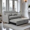 Modern Velvet Loveseat Futon Sofa Couch Pullout Bed, 55.33" Love Seat Lounge Sofa Bed, Armrest With Three USB Ports, Two Side Pockets, Two Cup Holders And 360 DegreeSwivel Phone Holder For Living Room - Gray - Image 4