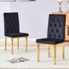 Modern Velvet Dining Chairs (Set of 2) With Metal Legs For Kitchens And Conference Rooms - Black / Gold - Image 5