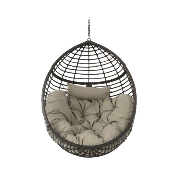 Hanging Basket Chair With Metal Frame And Seat Cushion - Khaki
