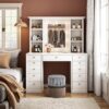 Vanity Desk With LED Lighted Mirror, Makeup Vanity With 11 Drawers, Adjustable Lighting - White - Image 4