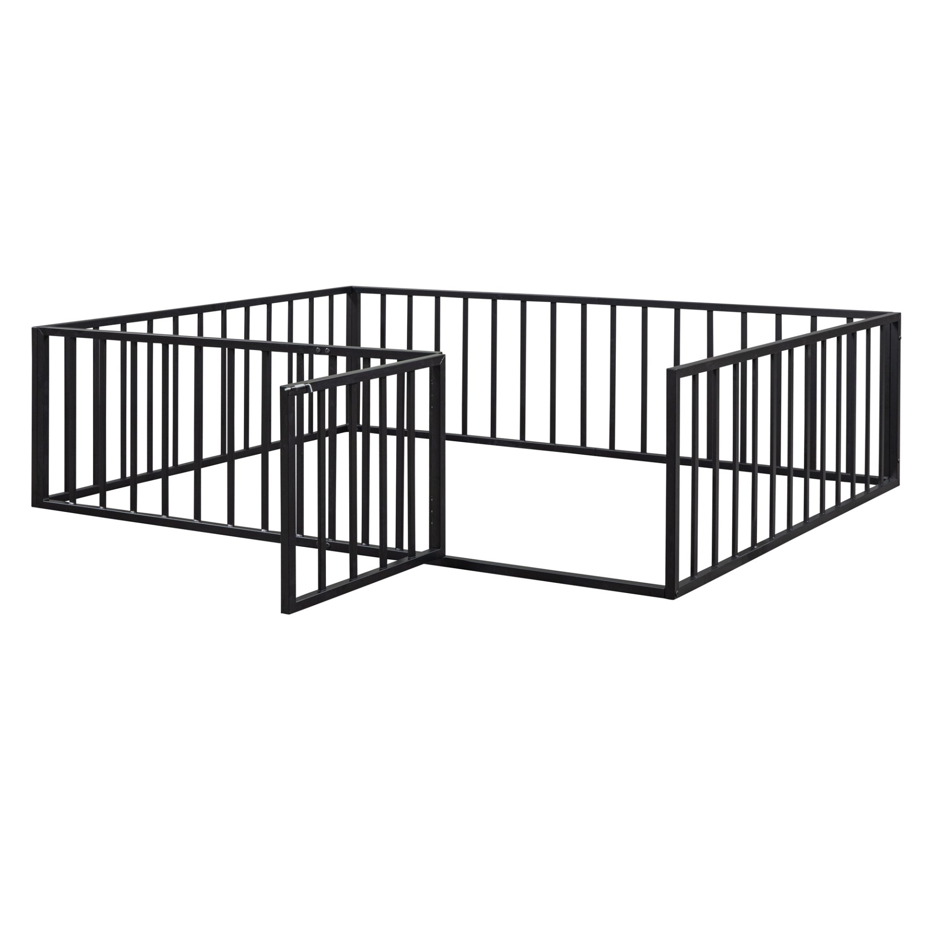 Queen Size Floor Bed Frame With Fence And Door - Black - Image 5