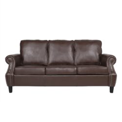 Contemporary 3 Seater Sofa Upholstery And Nailhead Trim - Dark Brown