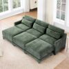 Ergonomic 3 Seater Sofa With Movable Ottomans And Lumbar Pillow Chenille With Wooden Base - Green - Image 18