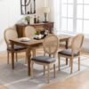 French Style Solid Wood Frame Antique Painting Linen Fabric Rattan Back Dining Chair (Set of 2) - Gray - Image 14