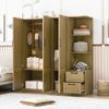 3 Door Storage Wardrobe For Dedroom With Shelves And 2 Drawers, Side Storage Shelves - Nature - Image 15