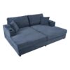 Oversized Loveseat Chaise Lounge Sectional Sofa Bed Corduroy Sleeper Sofa With 2 USB Ports, 2 Cup Holders And 2 Throw Pillows For Living Room And Bedroom - Blue - Image 11