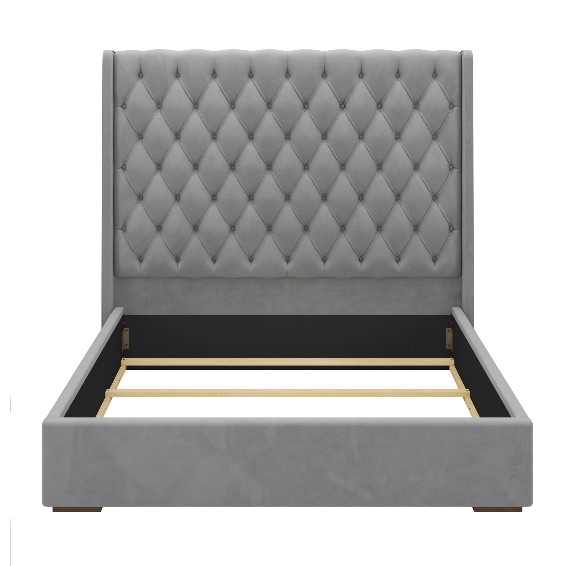 Tall Headboard Upholstered King Size Bed With Handmade Deep Button Tufted, Box Spring Needed, Velvet - Gray - Image 6