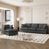 3 Piece Living Room Set Modular L Shaped Sectional Couch Upholstered, 3 Seater Sofa & Armchair & Movable Ottoman 5 Seat - Gray - Image 7
