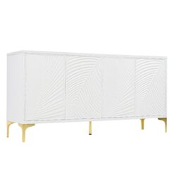 Multi Functional Storage Cabinet, 4 Door Sideboard With Unique Texture, Adjustable Shelves - White