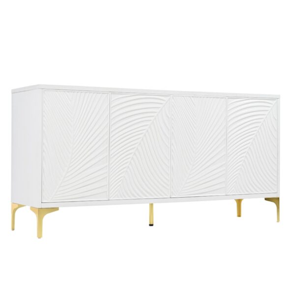 Multi Functional Storage Cabinet, 4 Door Sideboard With Unique Texture, Adjustable Shelves - White
