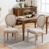 French Style Solid Wood Frame Antique Painting Linen Fabric Back Dining Chair (Set of 2) - Beige - Image 12