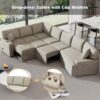 L-Shaped Sofa Sectional Sofa Couch Pull-Out Sofa Bed With Charging Devices And Cup Holders For Living Room - Beige - Image 6