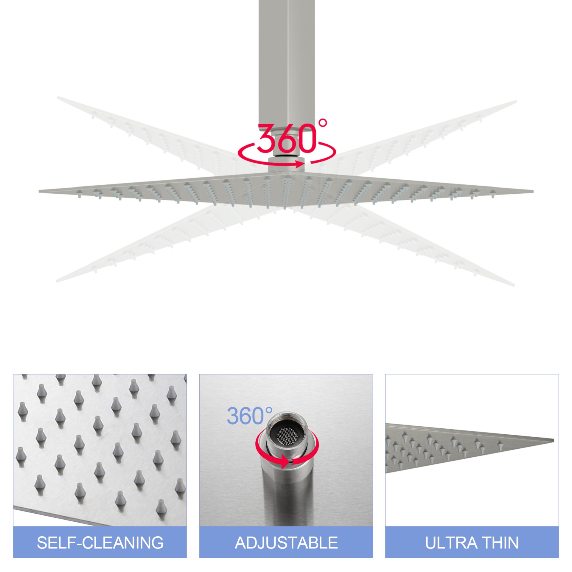 Modern 10" Square Rainfall Shower Head & Stainless Steel Wall Or Ceiling Mount Luxury Spa Shower Panel - Brushed Nickel - Image 8