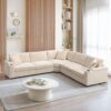 Convertible L Shaped Sectional Corner Couch With Armrest Storage Cup Holders USB Charger, Irregular Corner Oversized Comfy Modular Sofa - Beige - Image 14